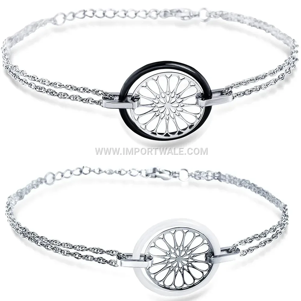 Stainless Steel and Ceramic Cutout Charm Bracelet