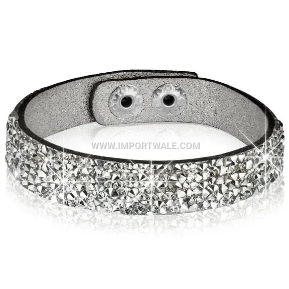 Men's Punk Rhinestone Leather Wristband Cuff Bracelet