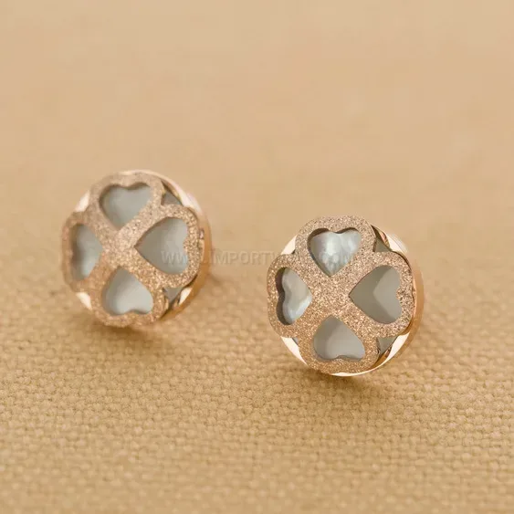 Chic Stainless Steel Heart Shell Inlay Frosted Stud Earrings