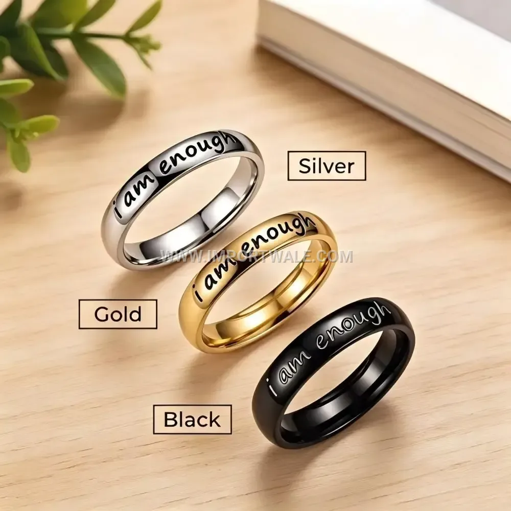Engraved Phrase Gold Plated Stainless Steel Couple Ring