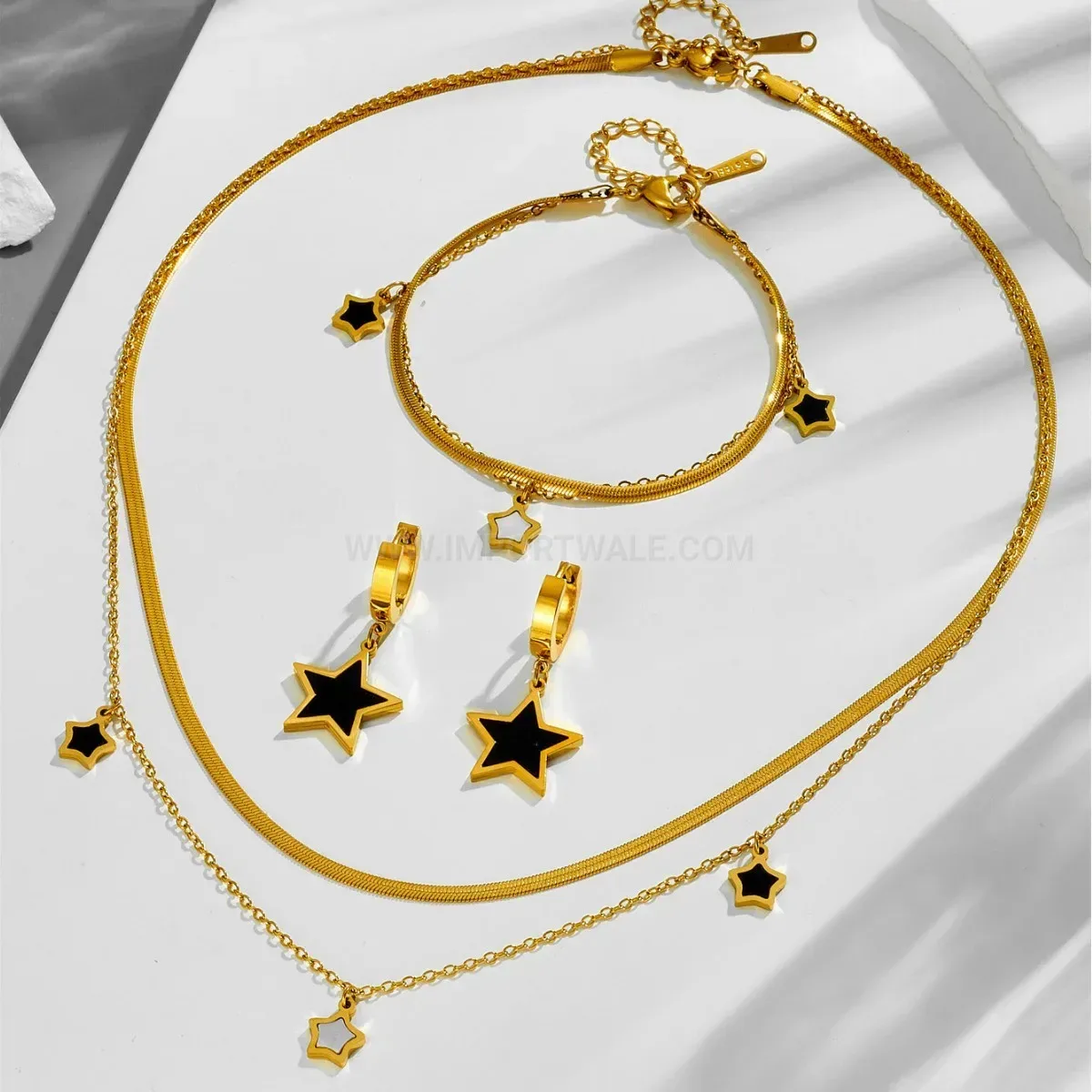 Layered Star Shell 18K Gold Plated Titanium Steel Necklace