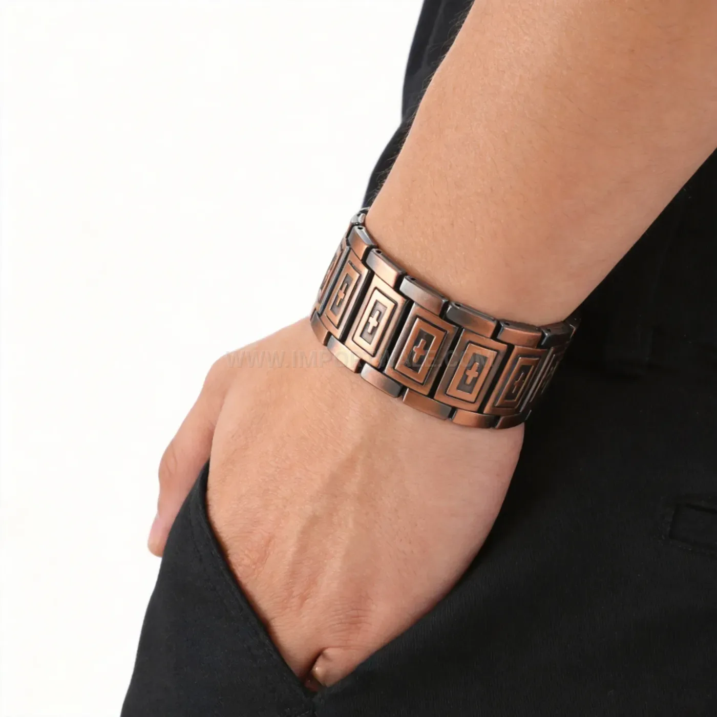 Elegant Men's Antique Red Copper Three-Row Cross Magnetic Bracelet