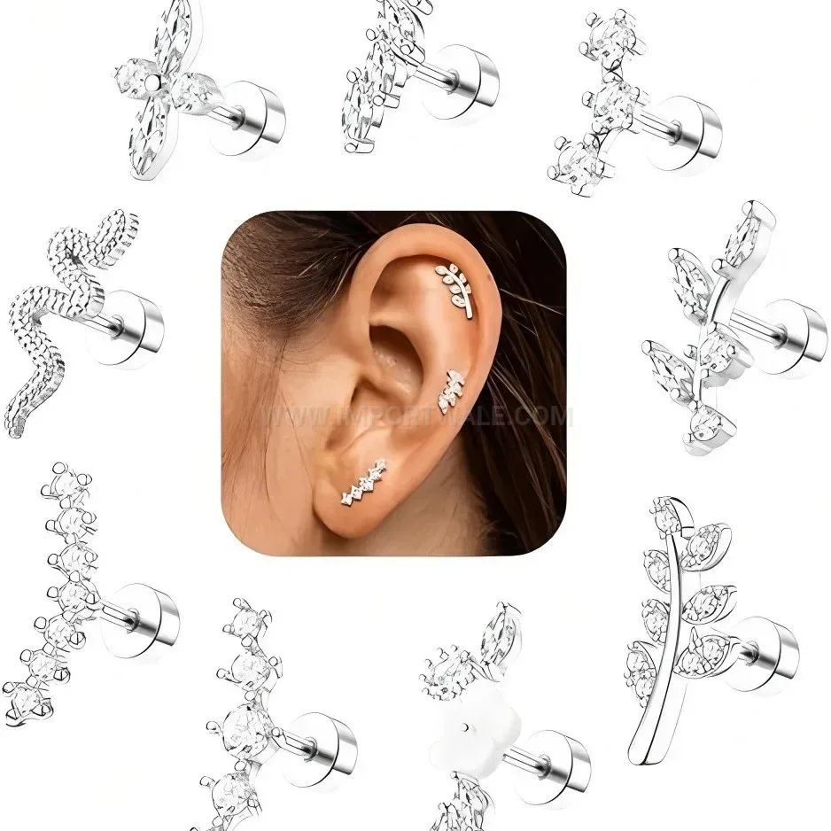 Modern Green Zircon Gold Plated Geometric Stud Earring Set