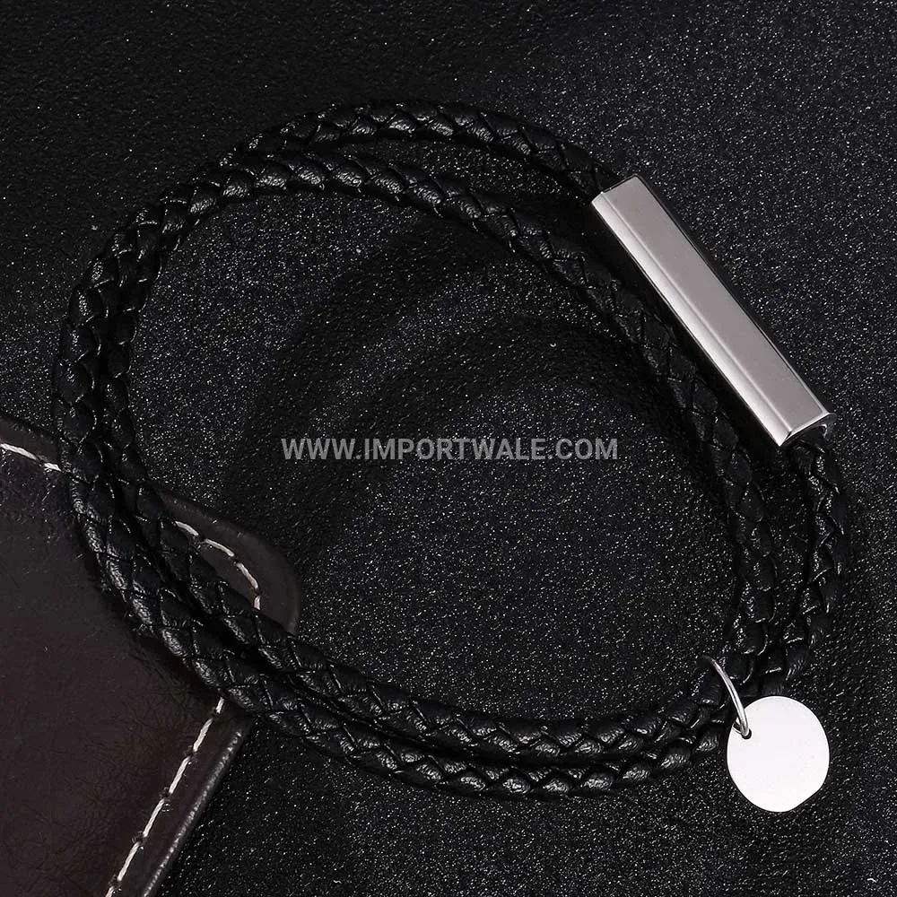 Dual-Strand Leather Wrap Bracelet with Stainless Steel Magnetic Clasp