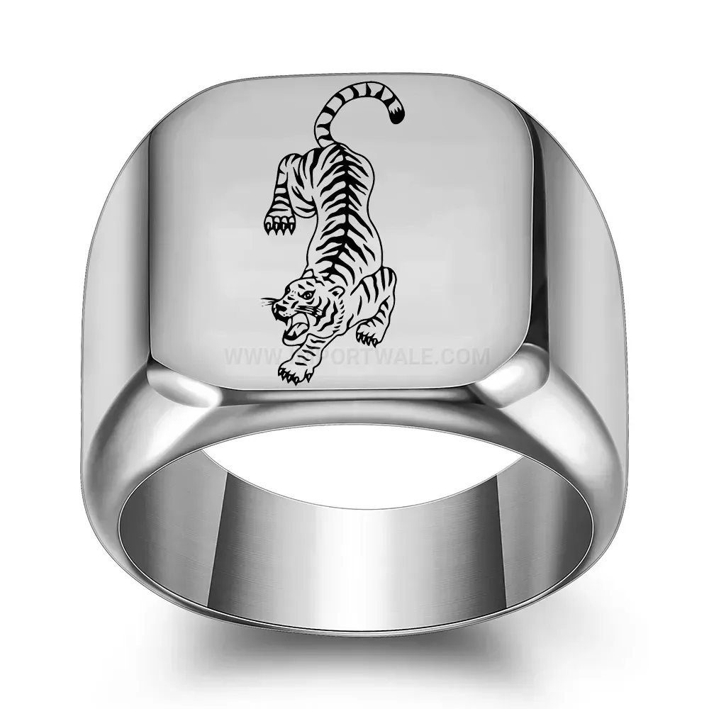 Modern Punk Tiger Engraved Square Stainless Steel Band