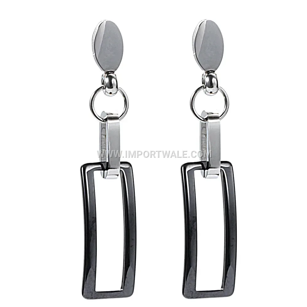 Hollow Rectangular Ceramic Titanium Steel Necklace And Earrings Set