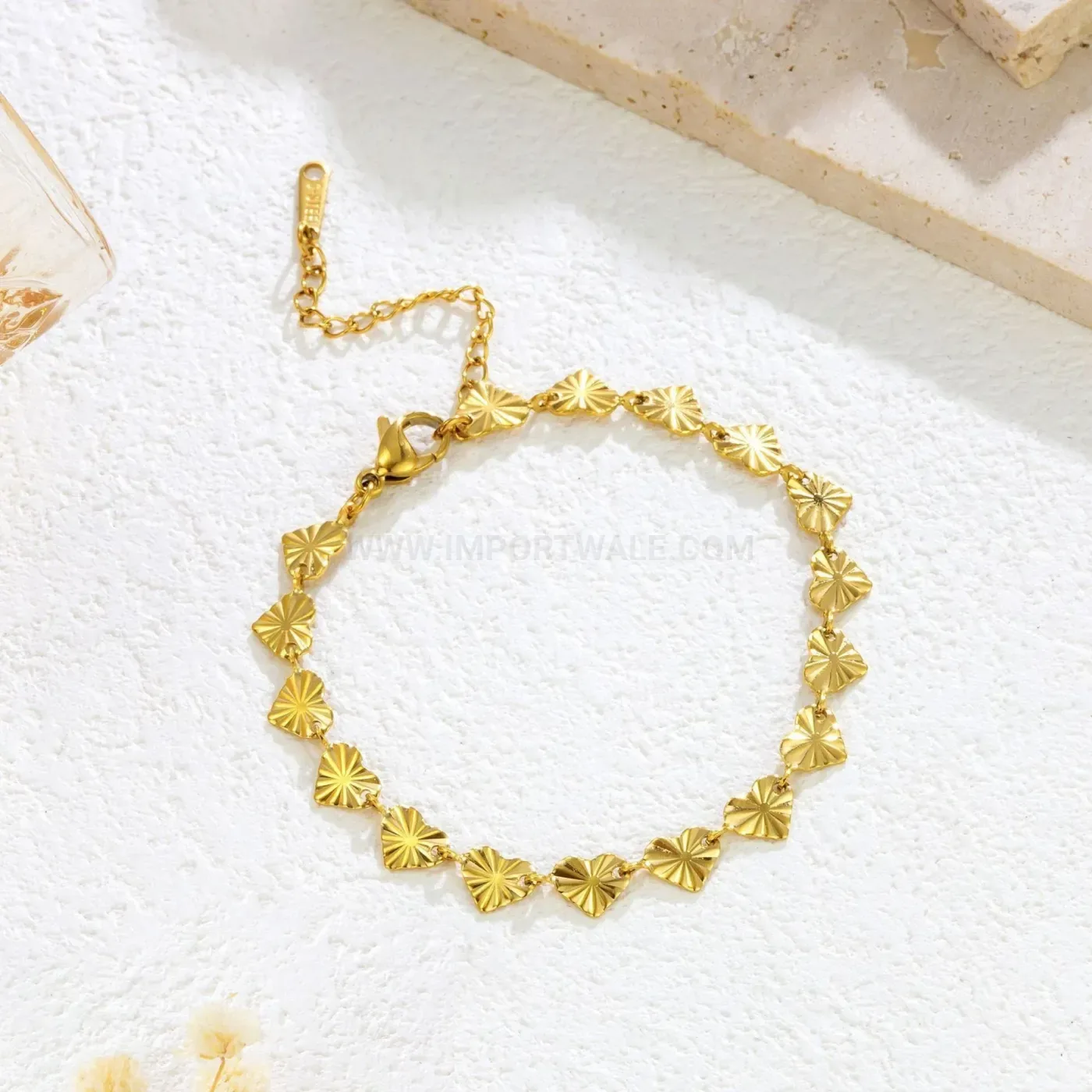 Embossed Heart Charm Stainless Steel Chain Bracelet