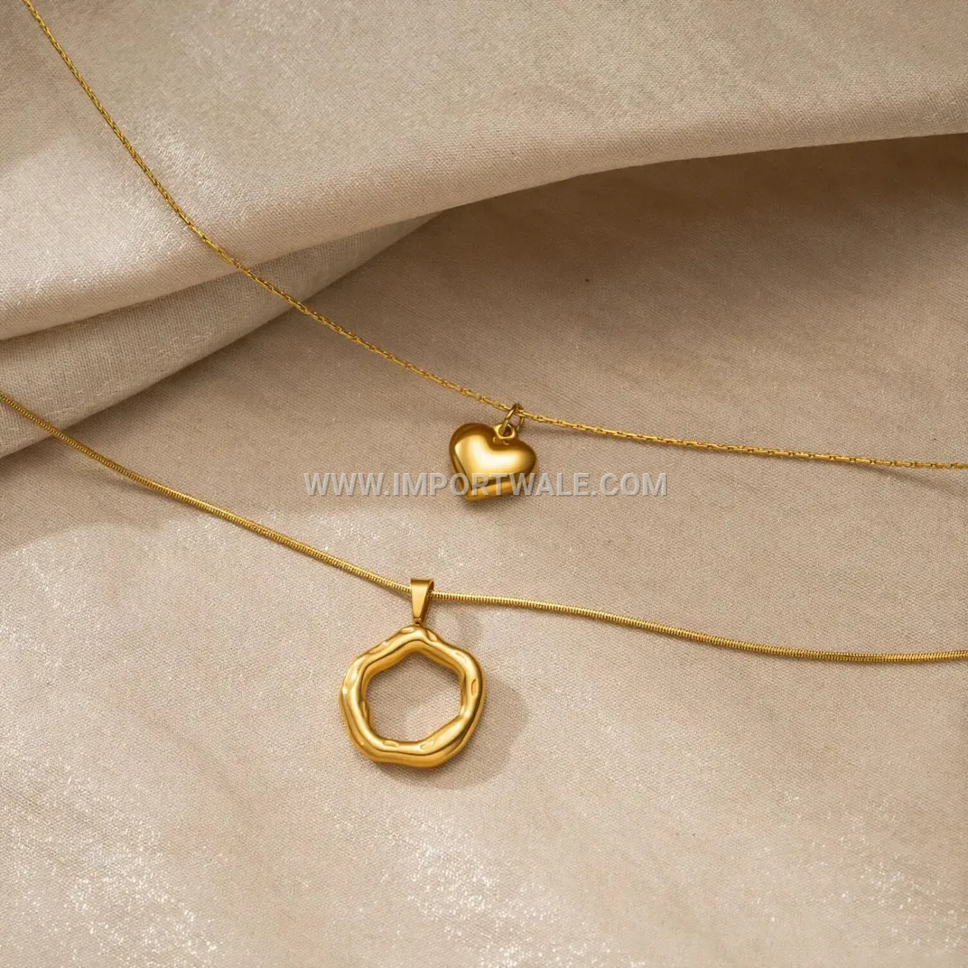 Double Strand Stainless Steel Heart Pendant Layered Necklace