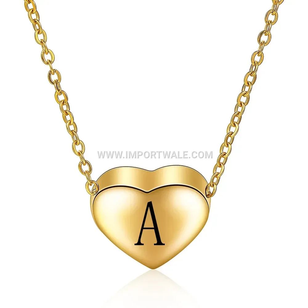 Gold Plated Stainless Steel Initial Heart Necklace