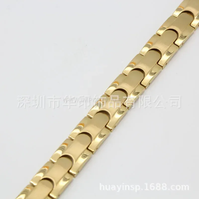 Stylish Polished Gold Stainless Steel Bio Magnetic Link Bracelet