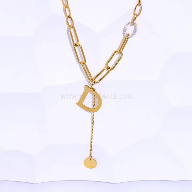 Chic Titanium Steel Statement Letter D Gold Tone Pendant Necklace