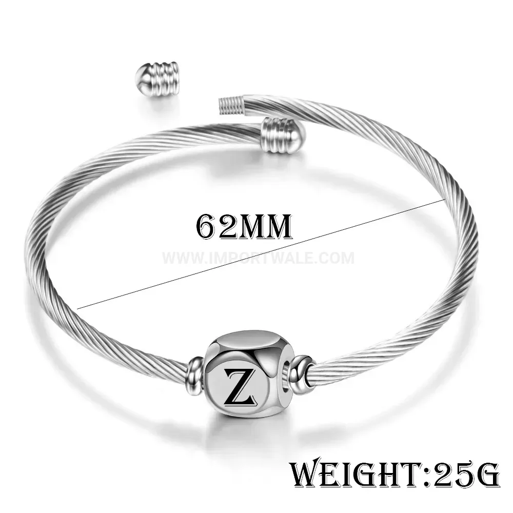 Bold Minimalist Stainless Steel Initial Letter Hinge Bangle
