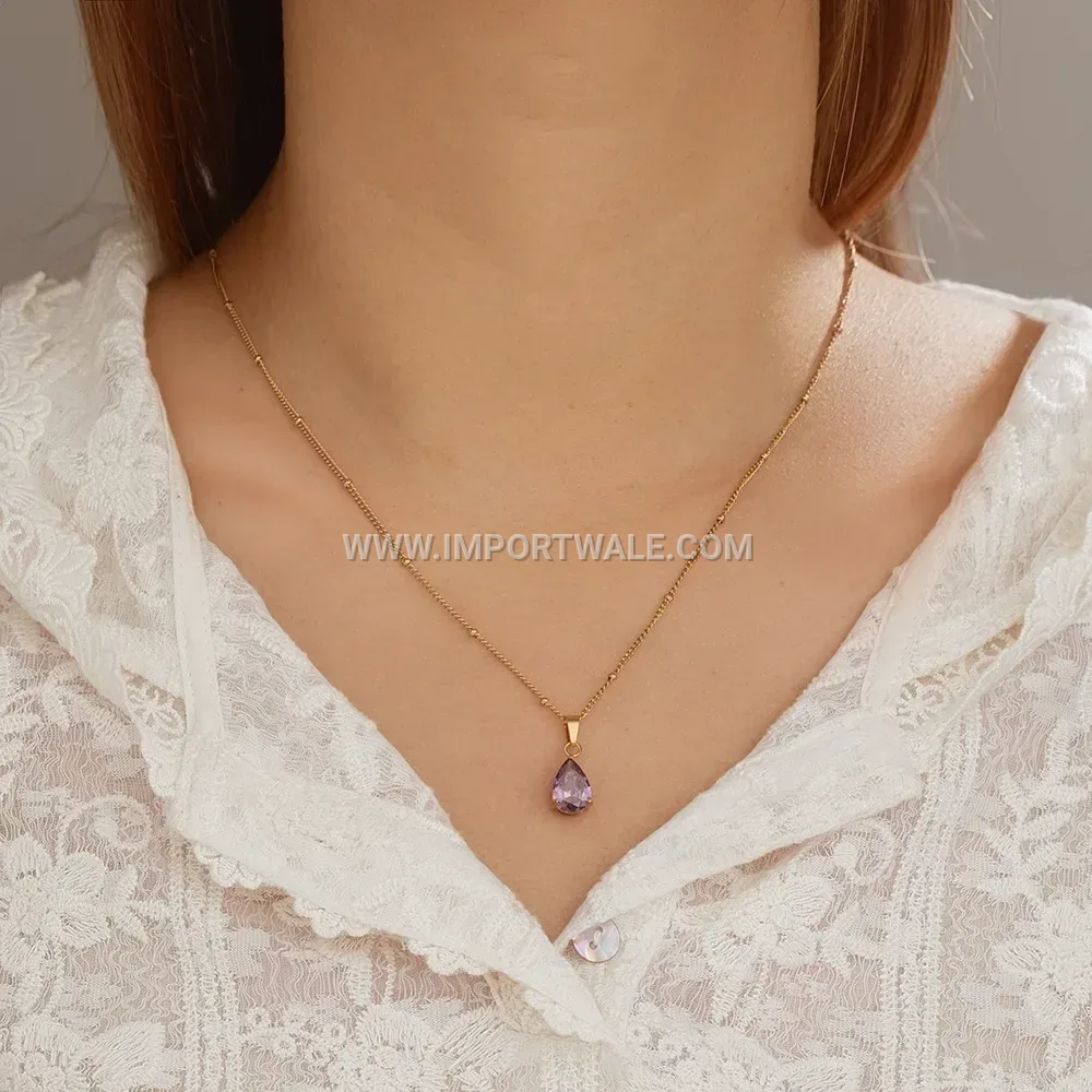 Minimalist 18K Gold Plated Stainless Steel Zircon Crystal Pendant Necklace
