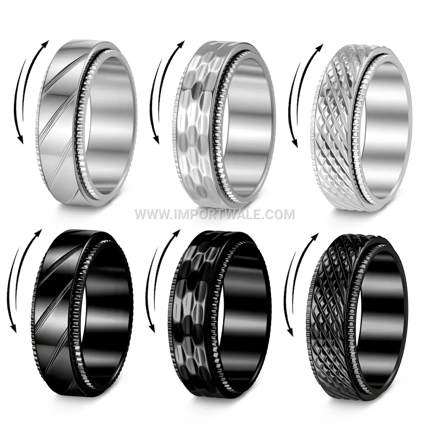 CNC Engraved Double-Layer Rotating Stainless Steel Ring