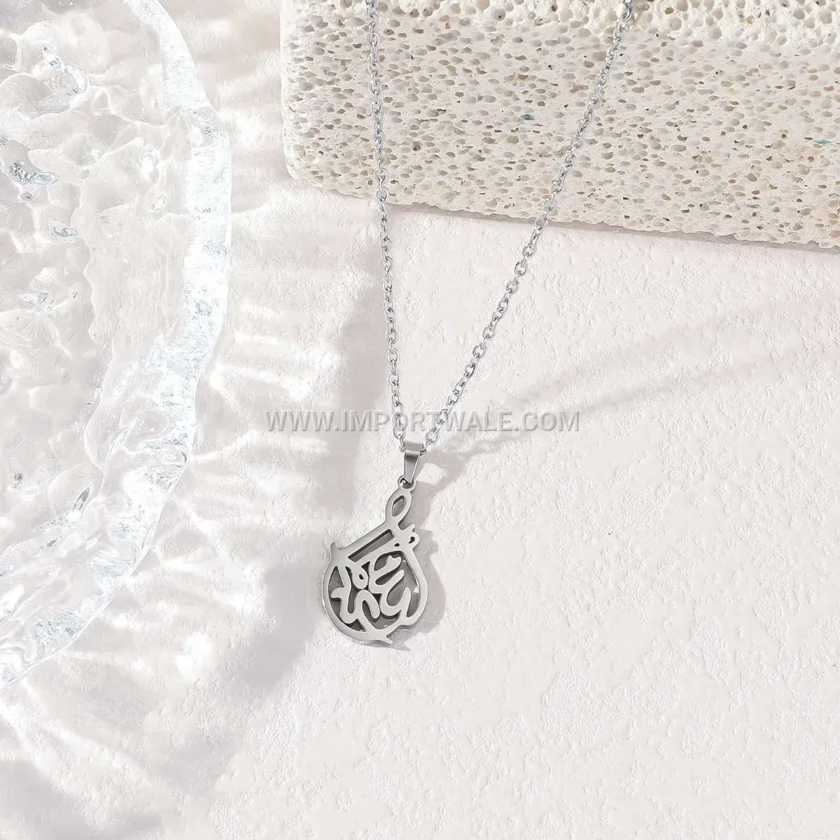 Minimalist Stainless Steel Arabic Calligraphy Pendant Clavicle Necklace