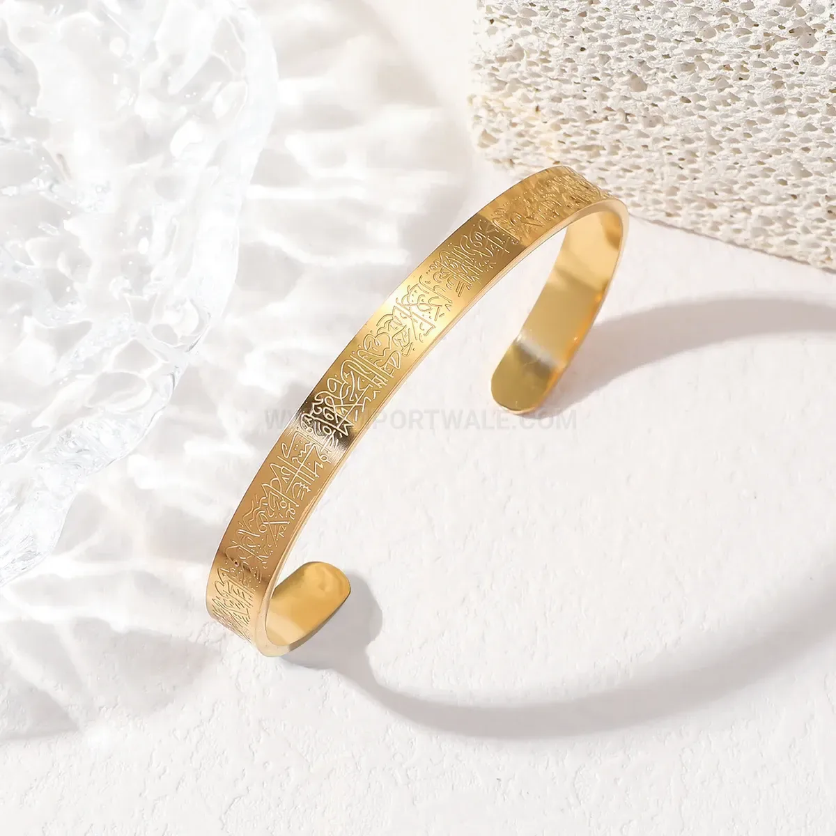 Eight Millimeter Stainless Steel Engraved Calligraphy Cuff Bracelet