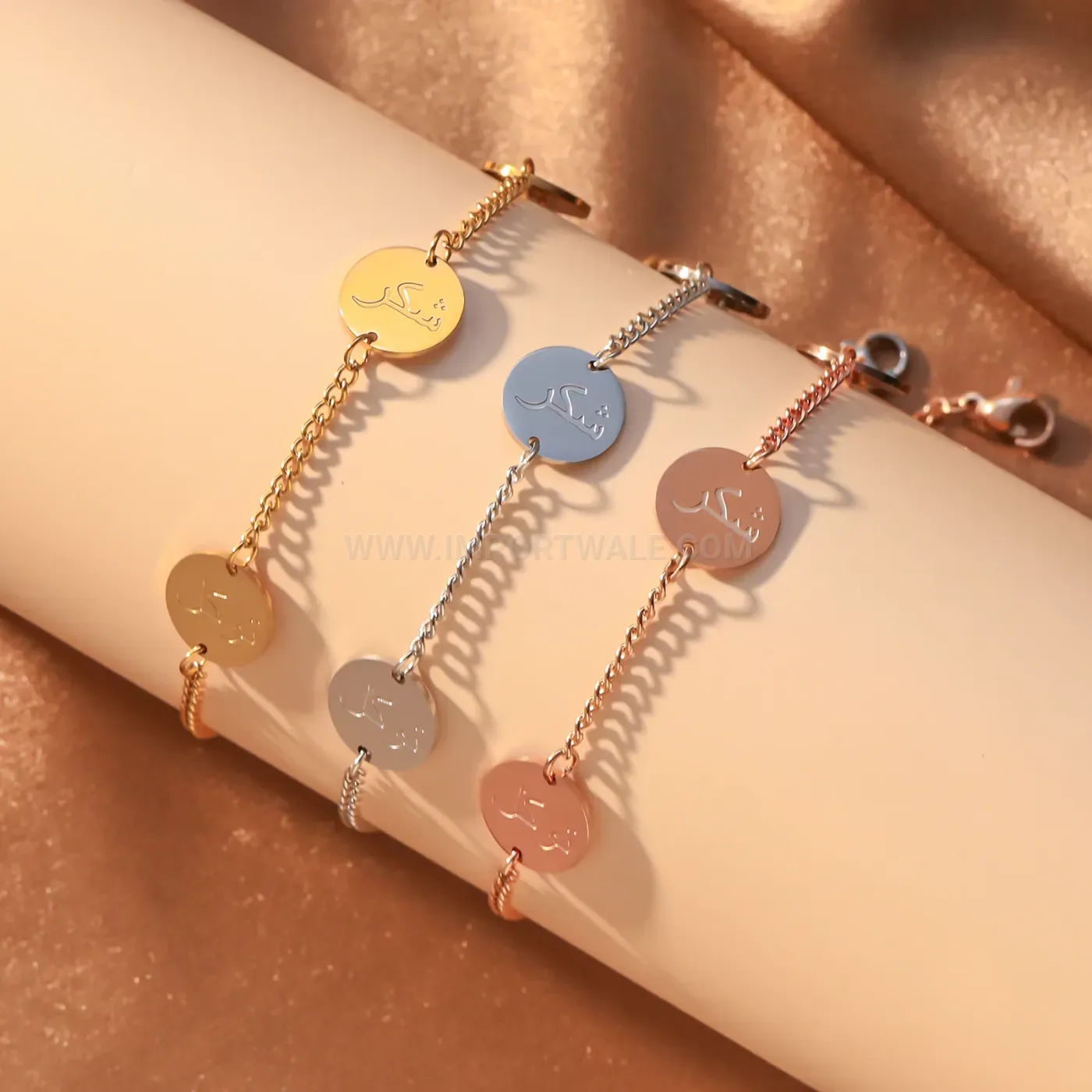 Stainless Steel Arabic Calligraphy Disc Charm Bracelet