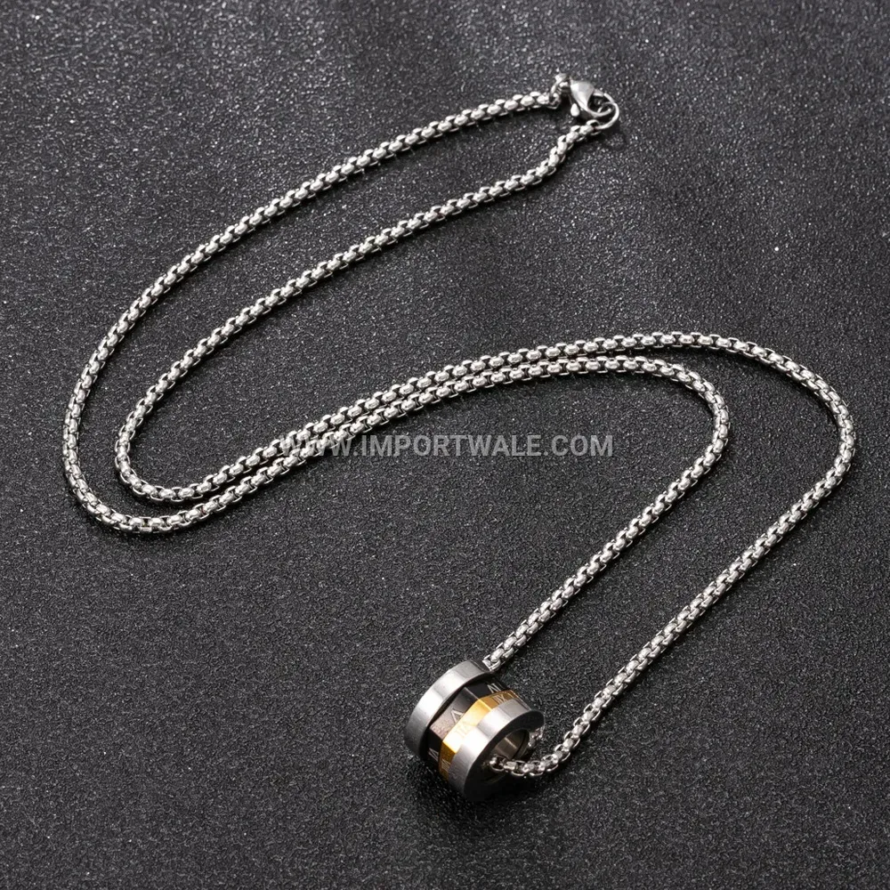 Spinning Roman Numeral Ring Pendant Stainless Steel Necklace