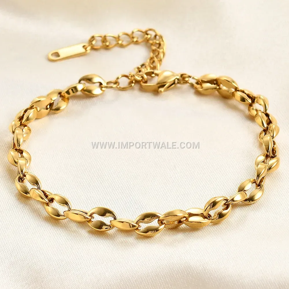 Minimalist Cutout Coffee Bean Link Stainless Steel Bracelet