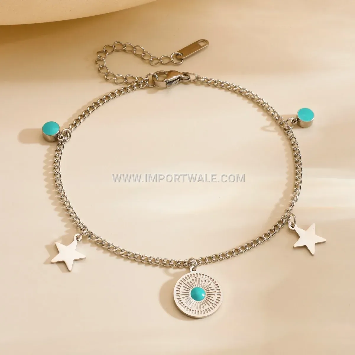 Gradient Blue Stone Star Disc Stainless Steel Anklet