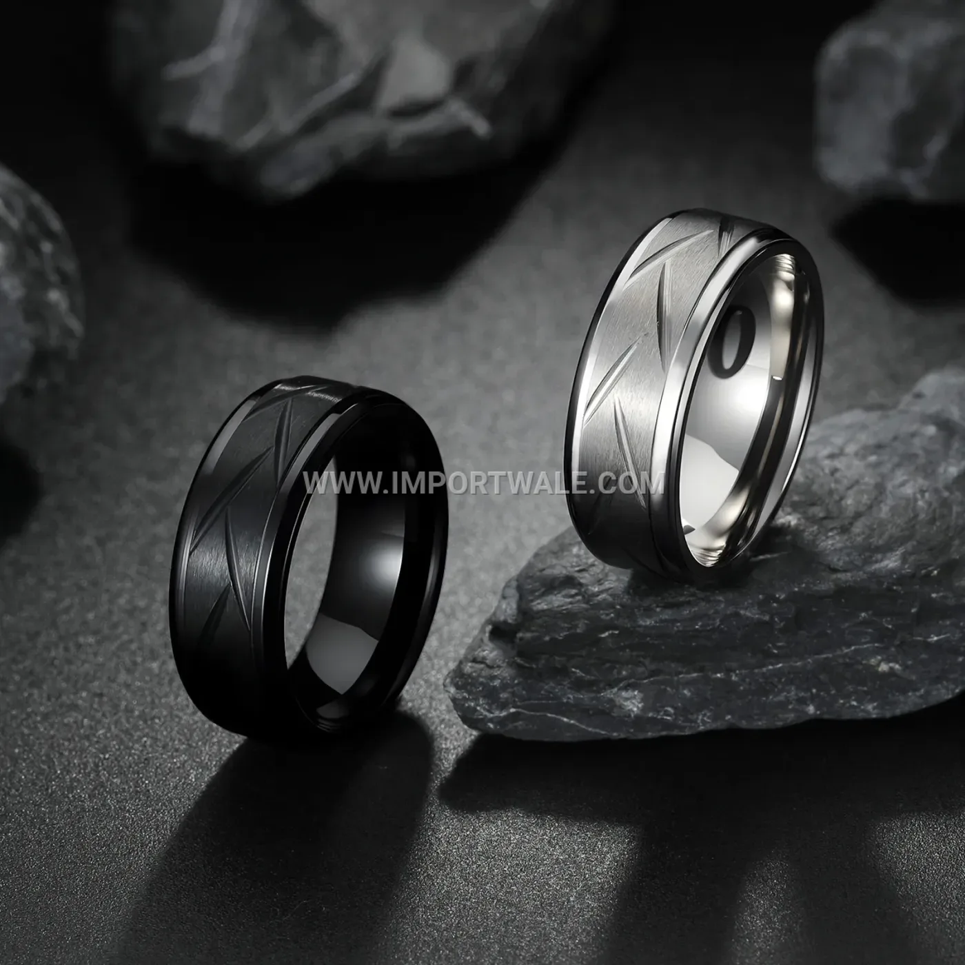 Textured Diamond-Cut Stainless Steel Band Ring