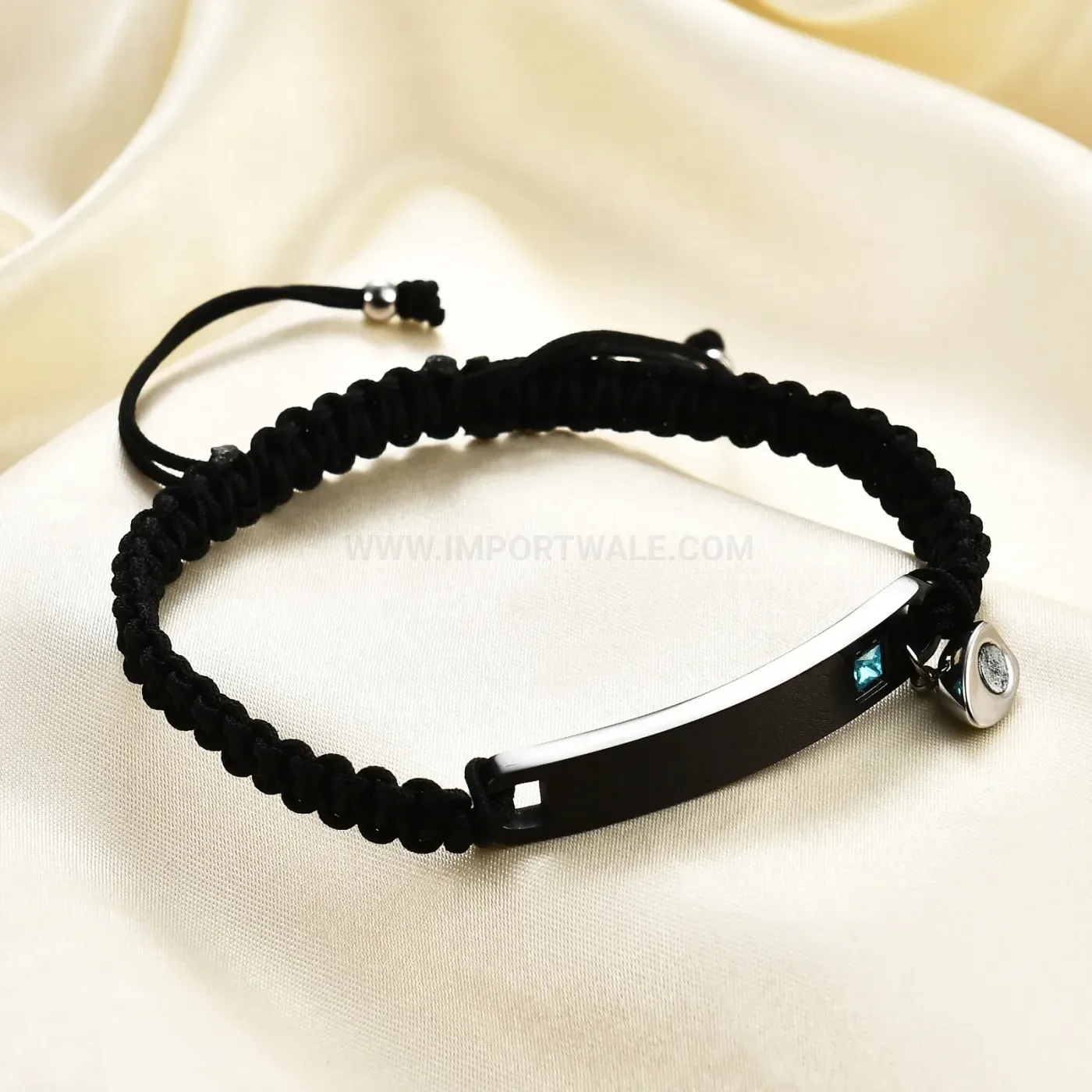 Engraved Stainless Steel Black Braided Magnetic Couples Bracelet Set
