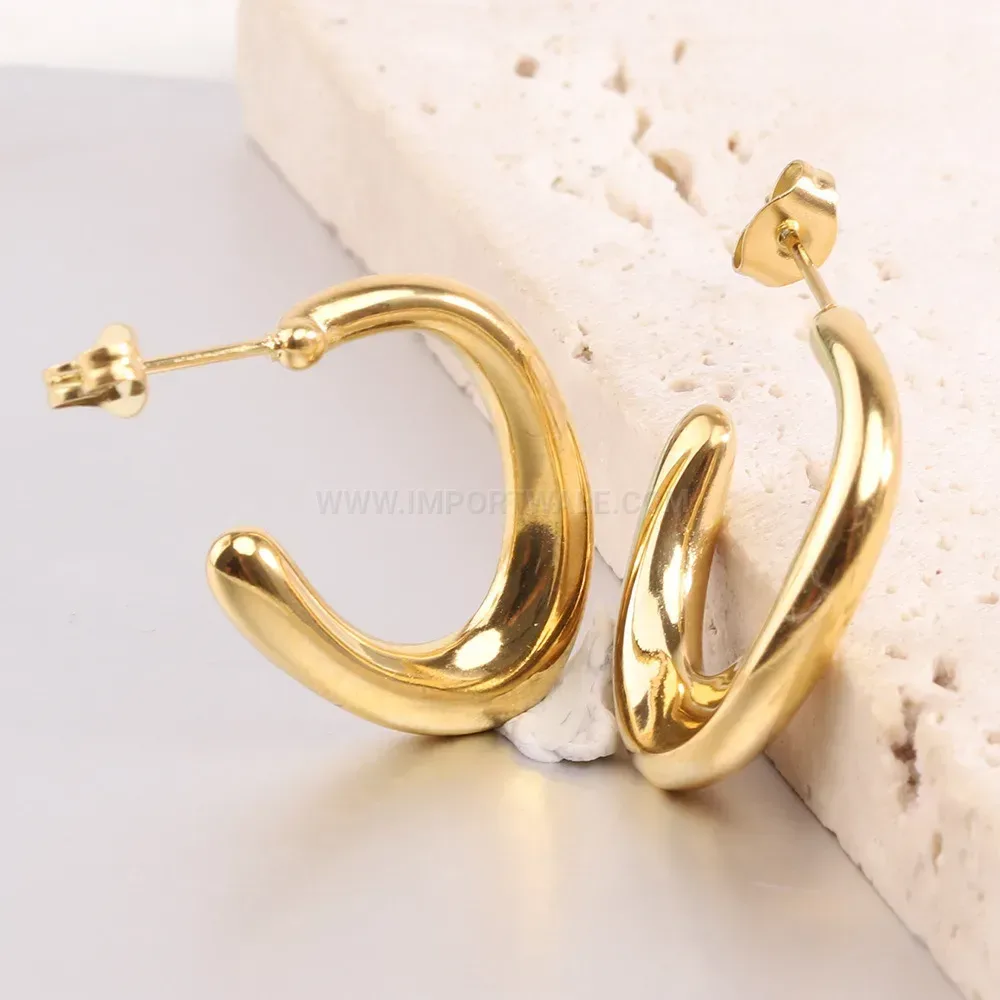 Classic Irregular Open U Shape Stainless Steel Cast Earrings