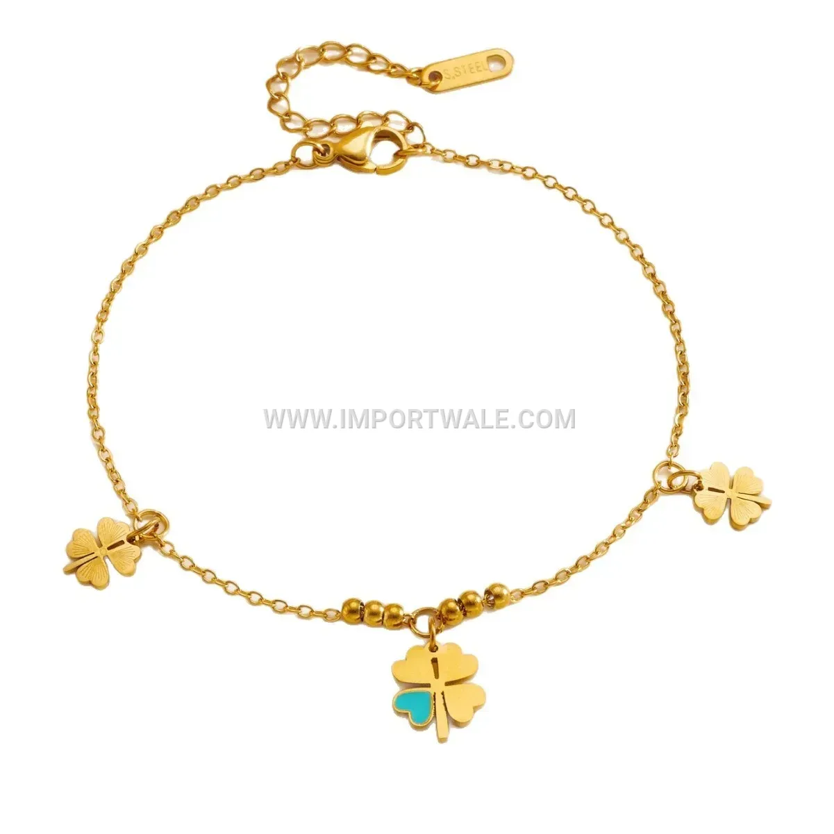 Titanium Steel Four-Leaf Clover Charm Anklet