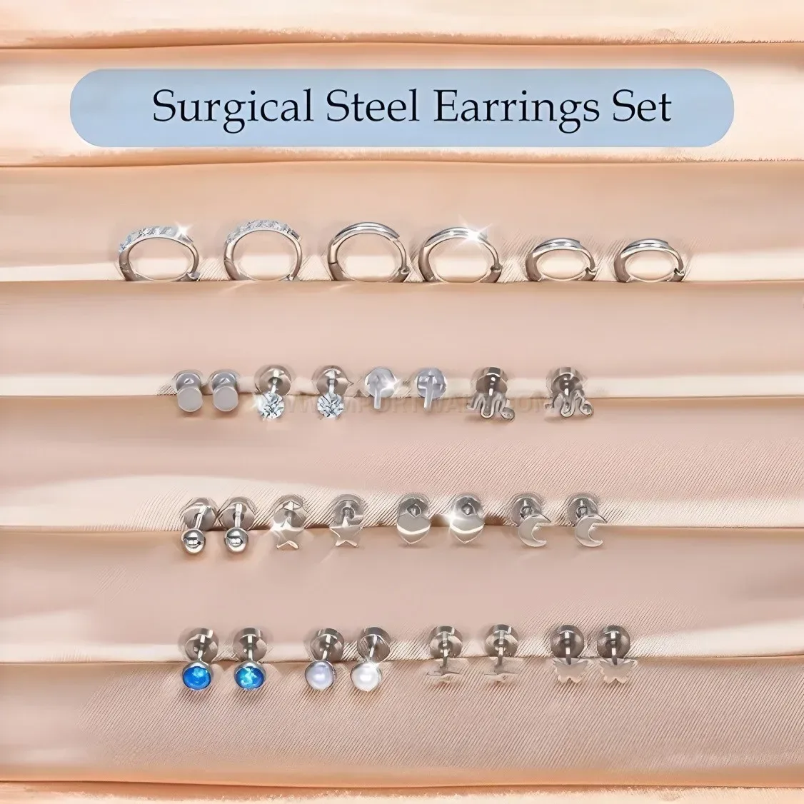Designer Flat Back Stainless Steel Threaded Piercing Stud Set