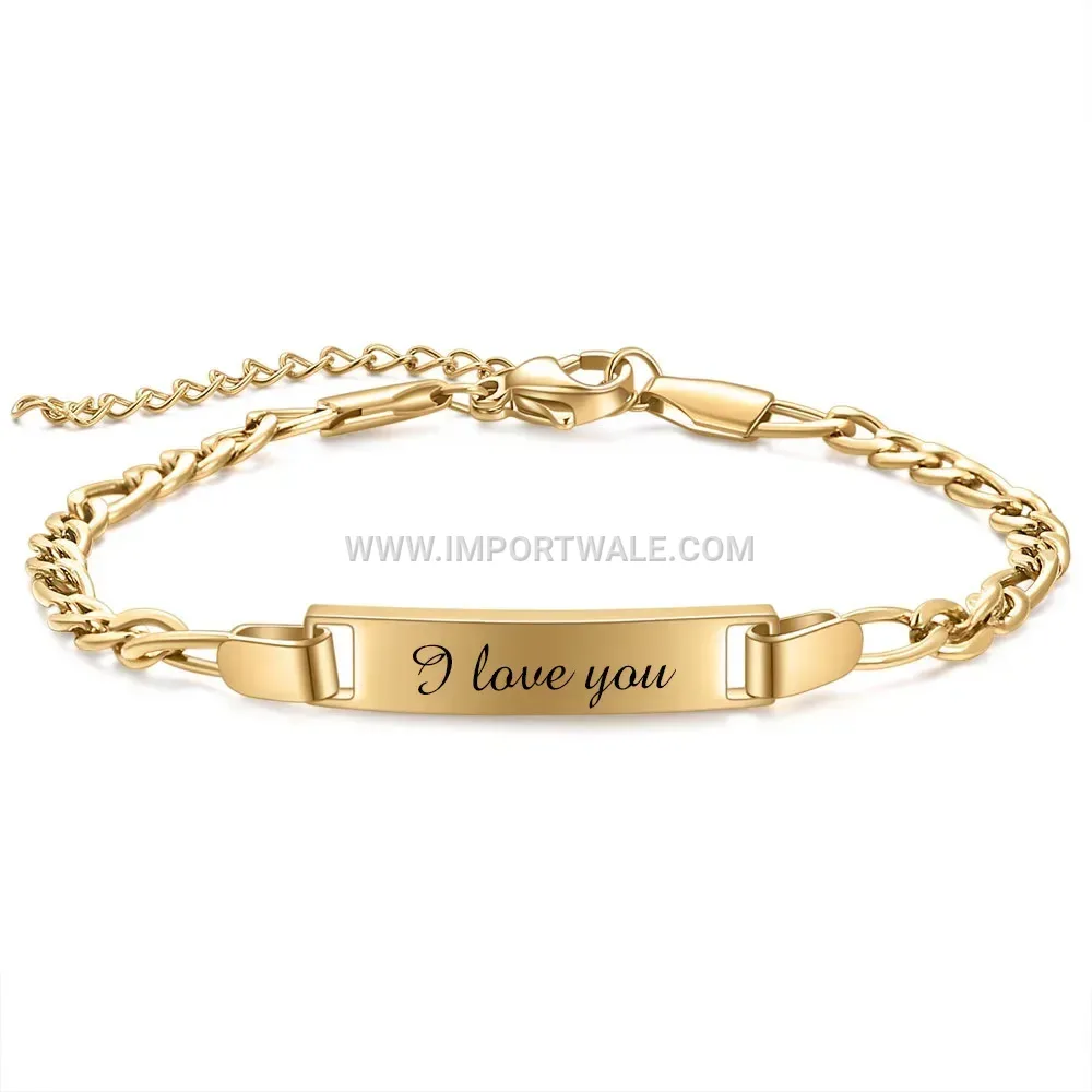 Adjustable Engraved Stainless Steel Curved Bar ID Bracelet