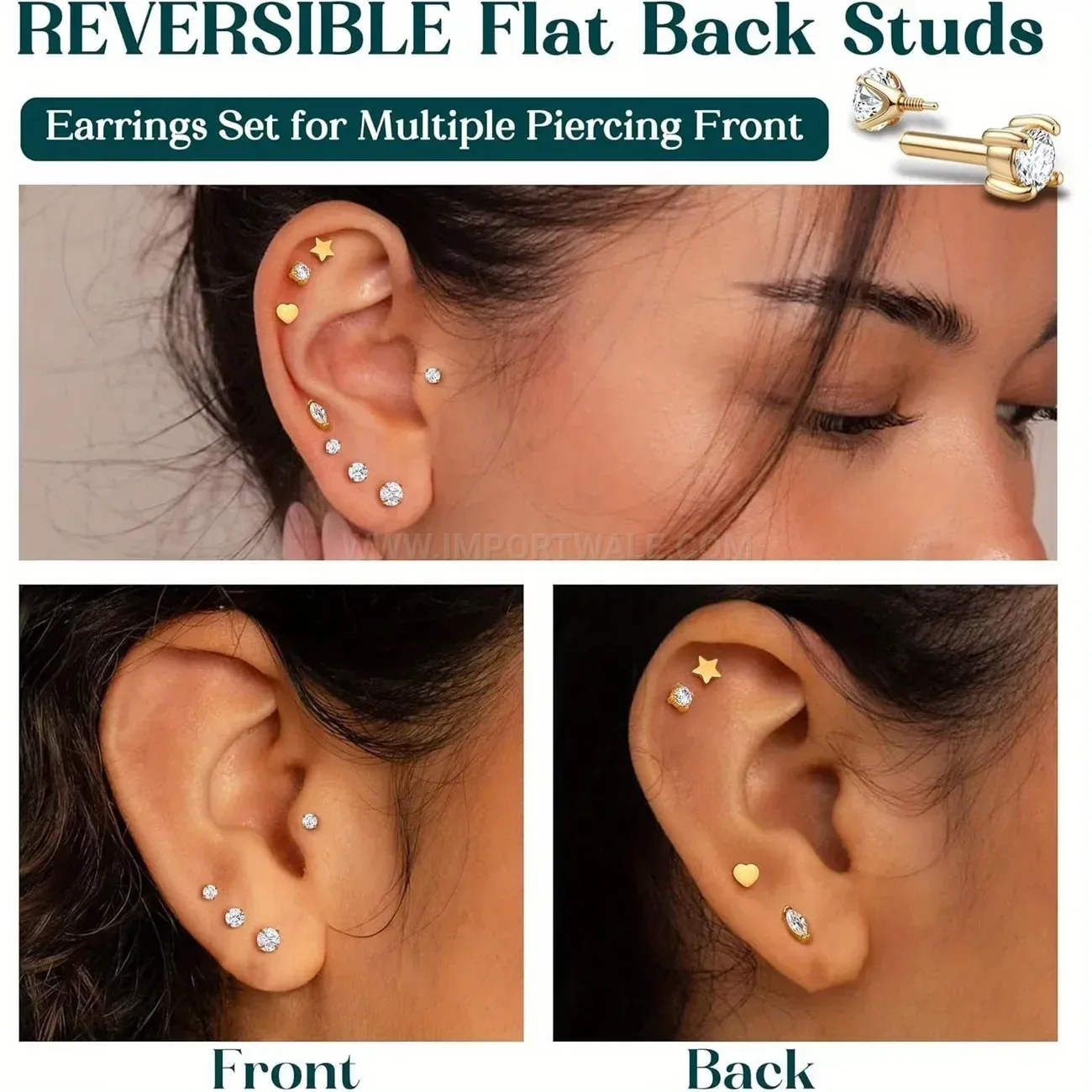 Premium Internally Threaded Stainless Steel Star Heart Piercing Set