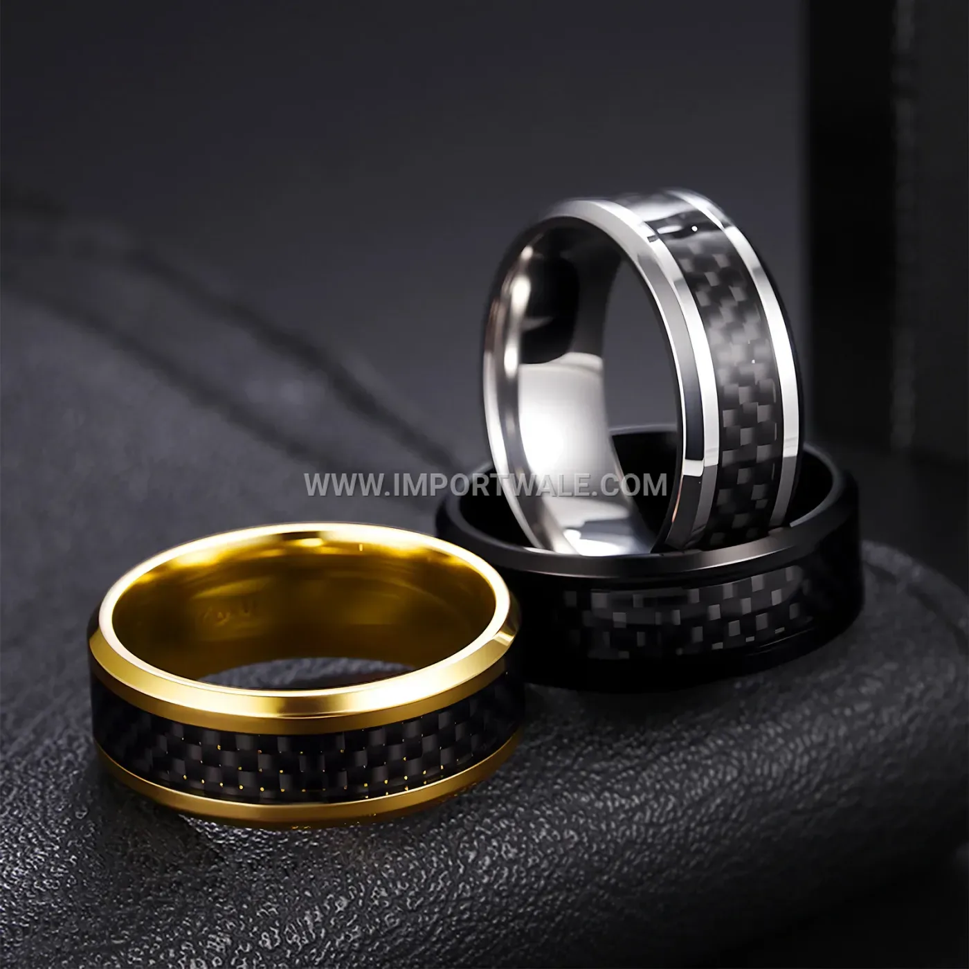 Stainless Steel Carbon Fiber Inlay Band Ring