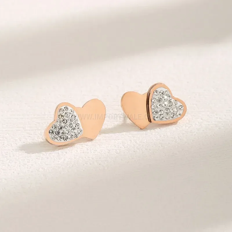 Rose Gold Titanium Steel Double Heart Stud Earrings