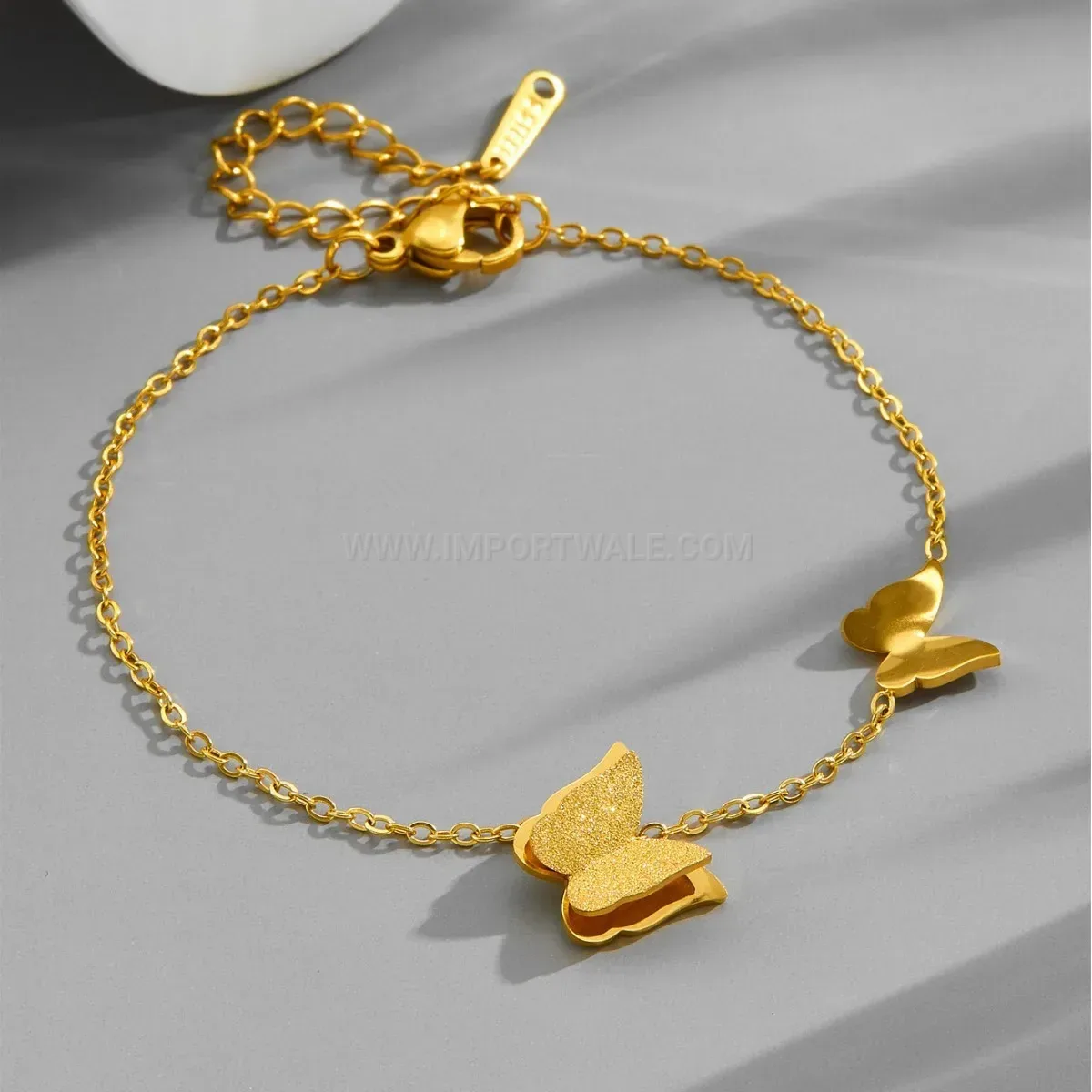 Gold Plated Stainless Steel Frosted Butterfly Bracelet