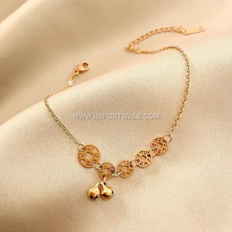 Vintage Gold Coin Charm Stainless Steel Anklet
