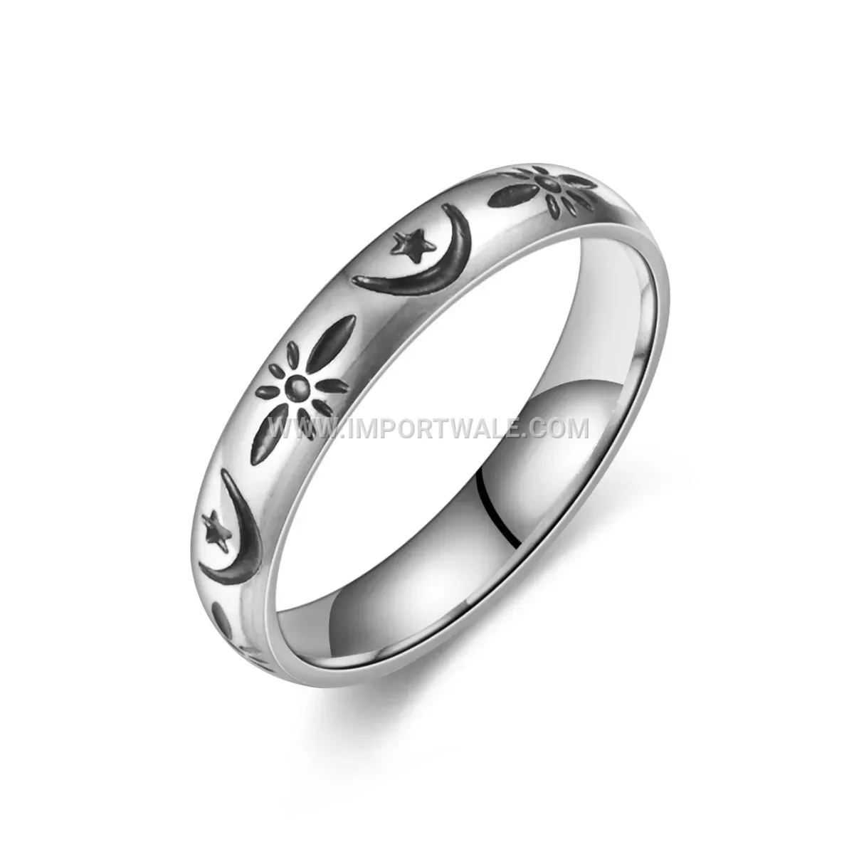 Star and Moon Engraved Titanium Steel Ring