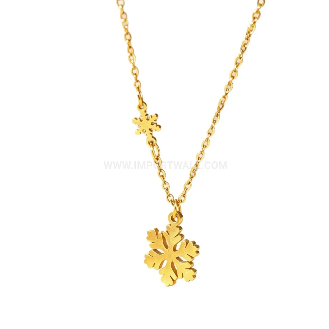 Bold Gold Stainless Steel Snowflake Pendant Clavicle Necklace