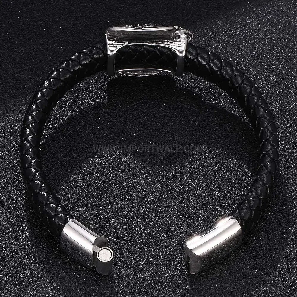 Vintage Woven Leather Eagle Stainless Steel Cuff