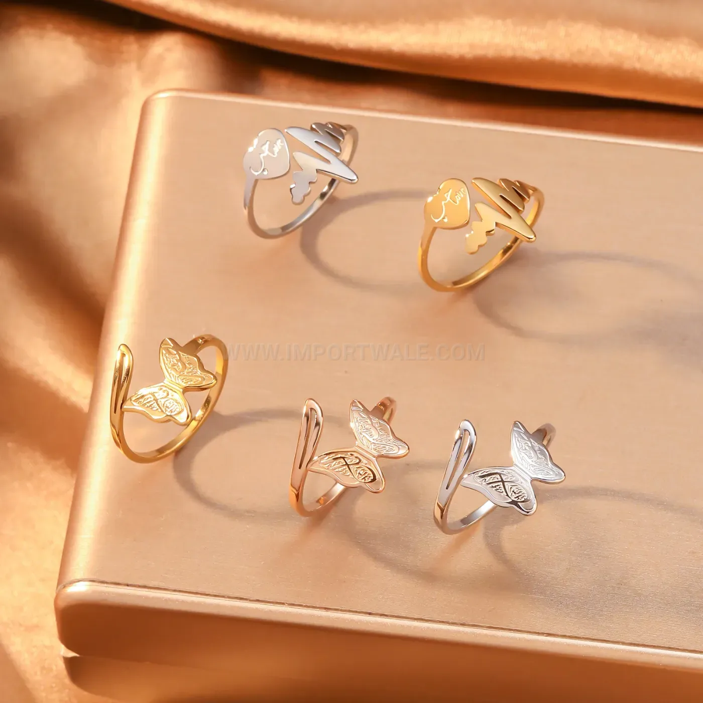 Adjustable EKG Heartbeat Stainless Steel Ring Accentuated with Arabic Calligraphy