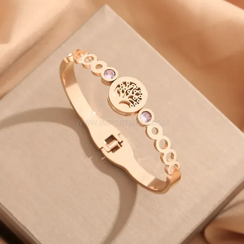 Tree of Life Zircon Titanium Steel Bangle