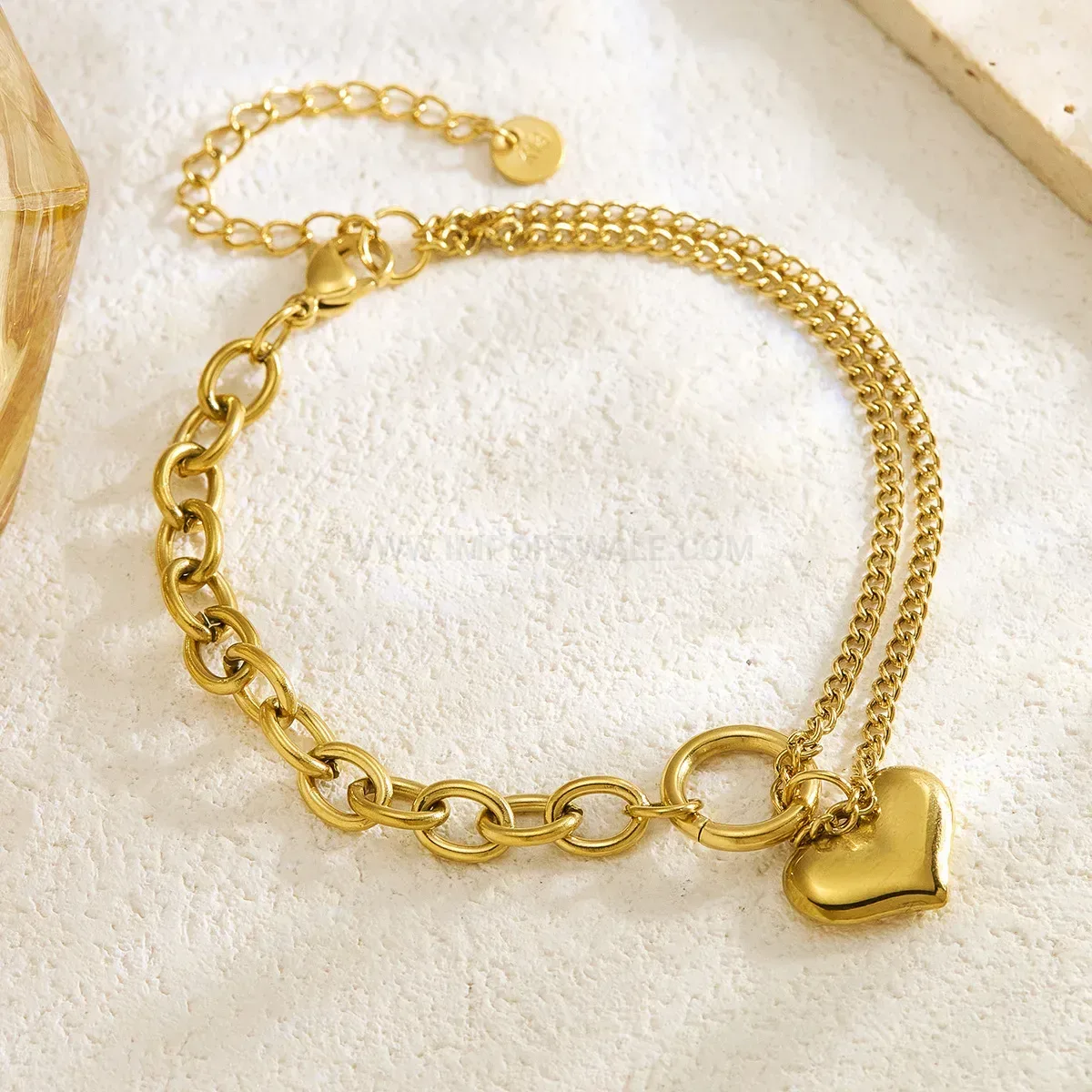 Vintage Gold Plated Stainless Steel Heart Link Chain Bracelet