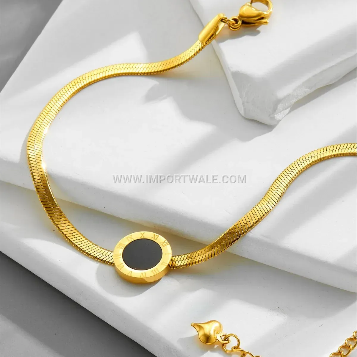 Roman Numeral Disc Gold Toned Premium Anklet Anti Tarnish
