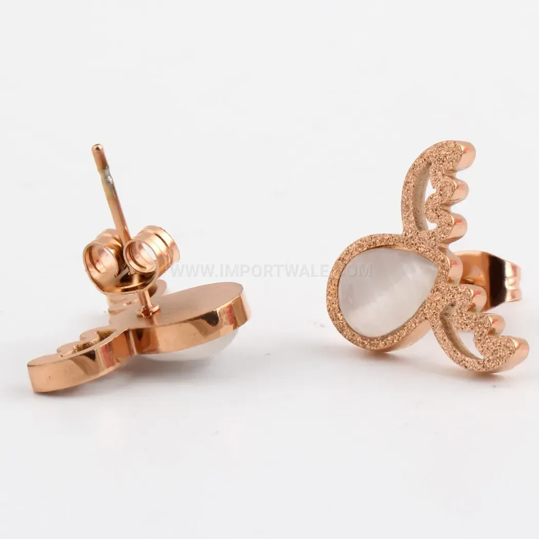 Designer Rose Gold Antler Cat Eye Stone Stainless Steel Stud Earrings