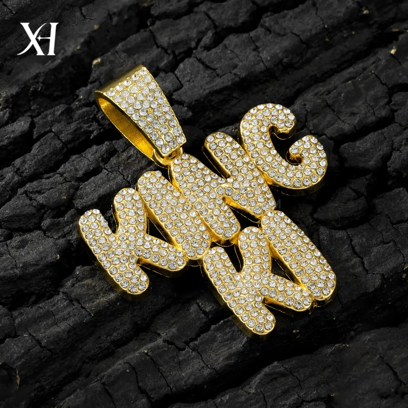 Premium Rhinestone Letter Pendant Cuban Link Long Hip Hop Necklace