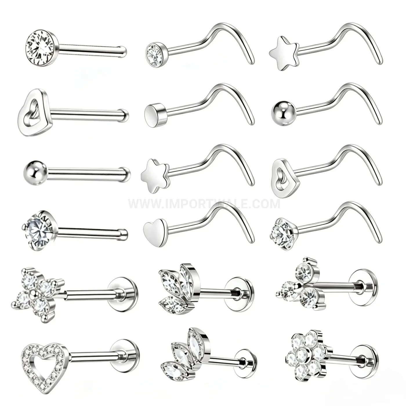 Elegant Minimalist Stainless Steel Straight and Curved Nose Stud Set