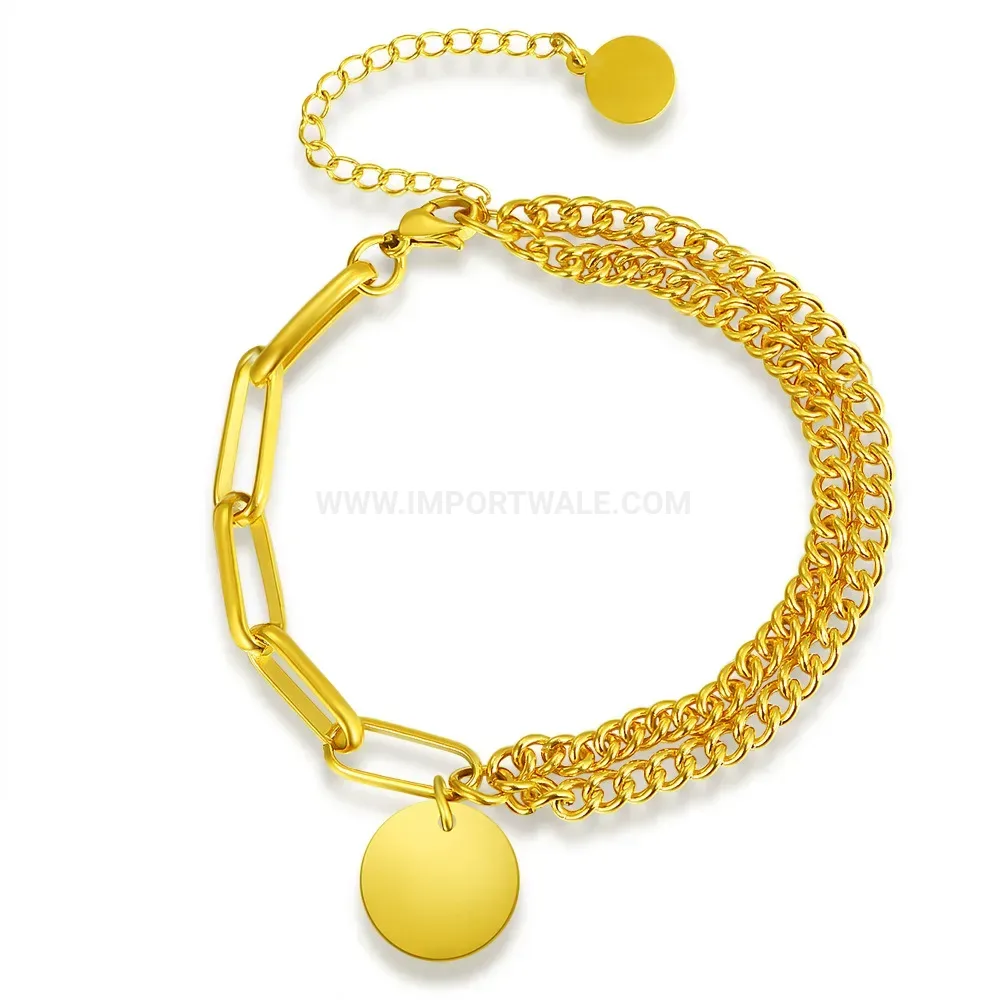 Double Layer Stainless Steel Round Disc Chain Bracelet