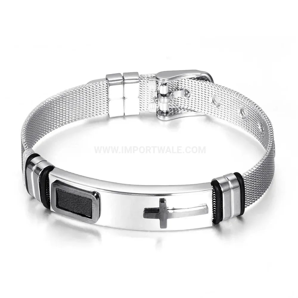 Adjustable Stainless Steel Cross Mesh Watch Band Bracelet