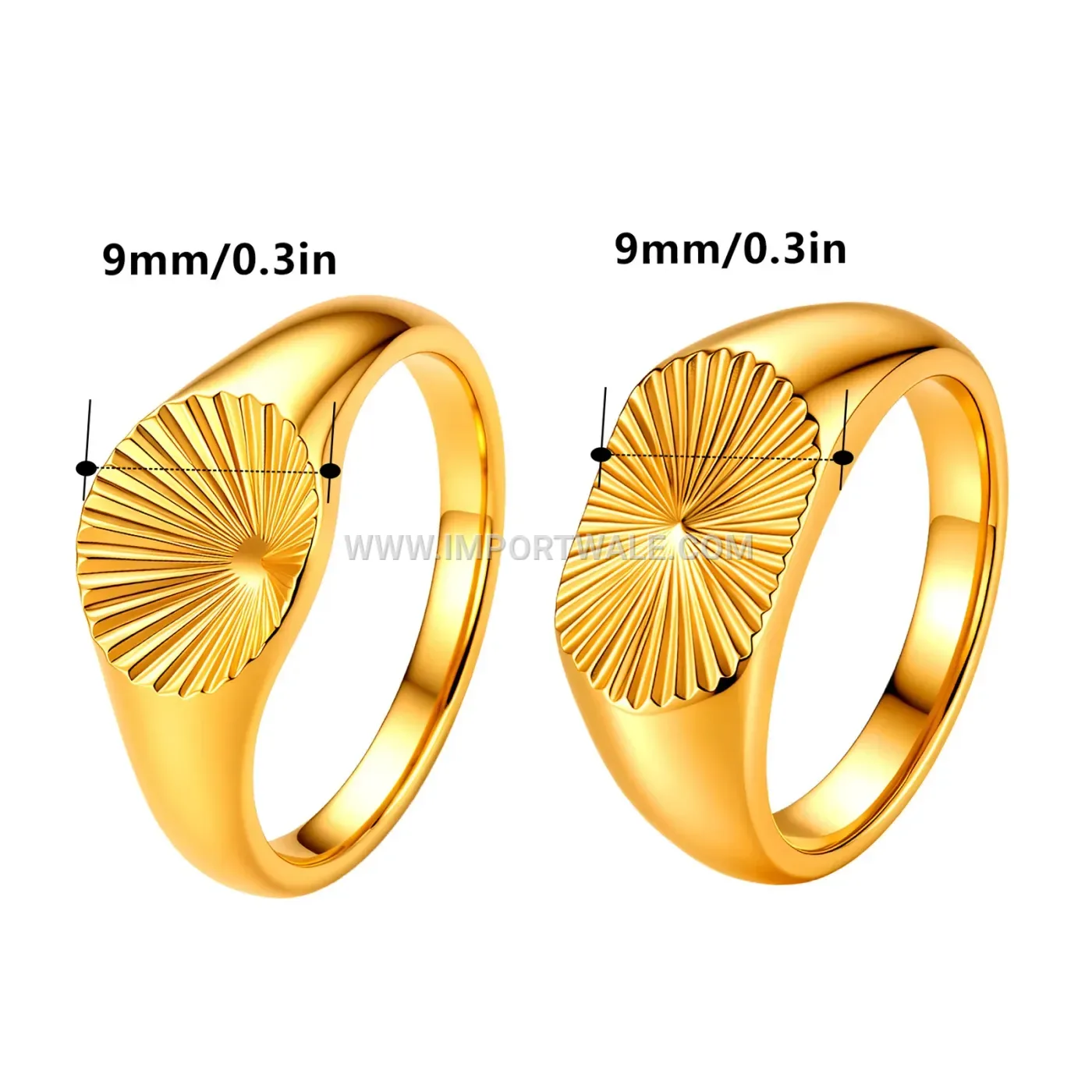 Sunburst Embossed Oval Stainless Steel Signet Ring