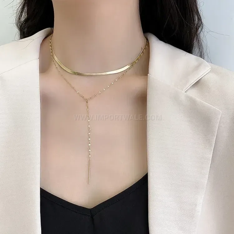 Classic Double Layer Tassel Titanium Steel Sweater Necklace