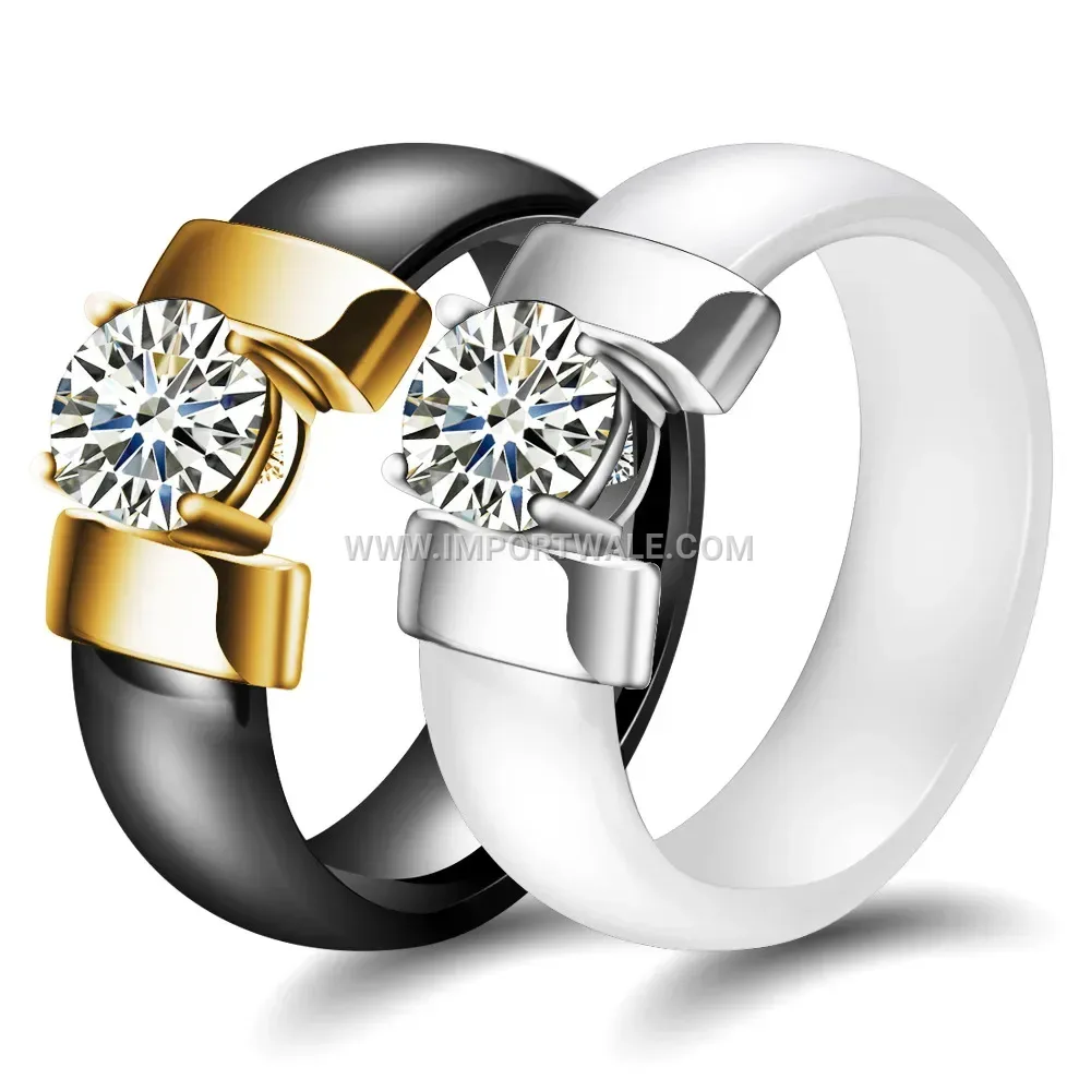Sleek 6mm Ceramic Ring with Zircon Accent Details